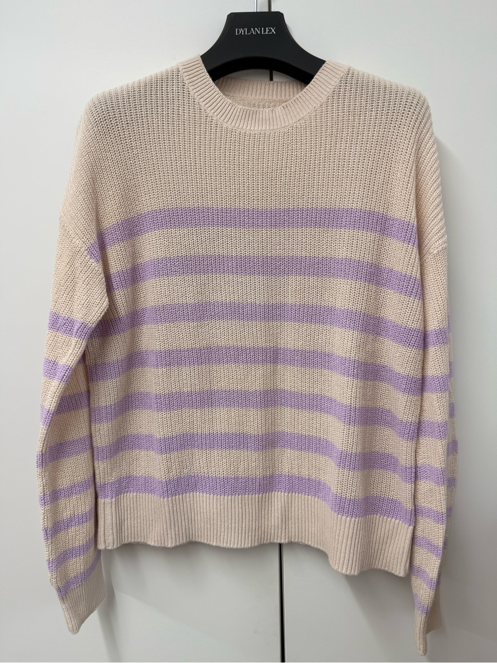 Velvet by Graham & Spencer Cream & Lavender Striped Crewneck Sweater